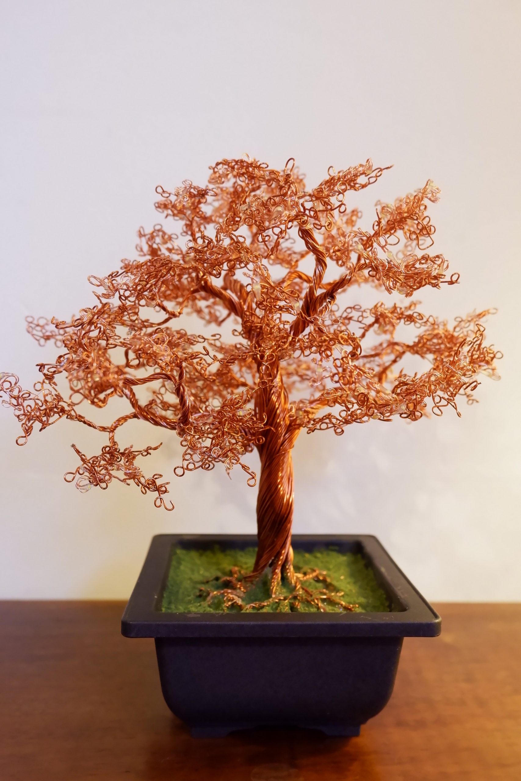 Copper wire art bonsai tree light